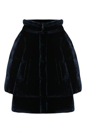 Пуховое пальто с текстильной отделкой и капюшоном Moncler Enfant. Цвет: синий