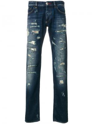 Состаренные прямые джинсы Philipp Plein. Цвет: синий