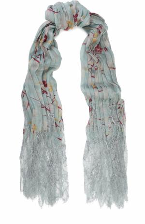 Плиссированная шаль из кашемира с кружевной отделкой Valentino. Цвет: светло-голубой