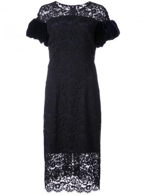 Кружевное платье с бархатными рукавами Monique Lhuillier. Цвет: чёрный