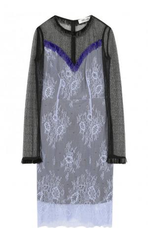 Приталенное кружевное платье-миди с длинным рукавом Diane Von Furstenberg. Цвет: голубой
