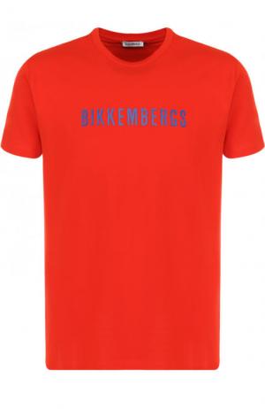 Хлопковая футболка с логотипом бренда Dirk Bikkembergs. Цвет: красный