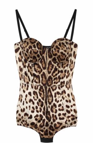 Шелковое леопардовое боди Dolce & Gabbana. Цвет: леопардовый