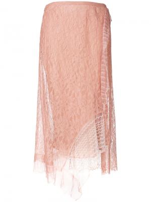 Кружевная юбка миди с вышивкой 3.1 Phillip Lim. Цвет: розовый и фиолетовый