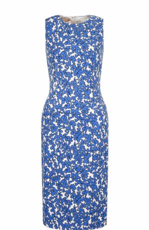 Приталенное платье-миди с принтом и круглым вырезом Michael Kors Collection. Цвет: синий