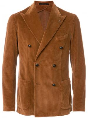 Двубортный вельветовый пиджак Tagliatore. Цвет: коричневый