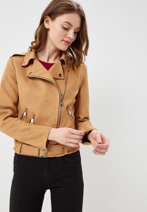 Куртка кожаная B.Style. Цвет: коричневый