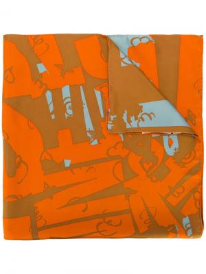 Шарф с абстрактным принтом Vivienne Westwood. Цвет: жёлтый и оранжевый