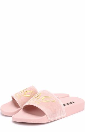 Текстильные шлепанцы с вышивкой Dolce & Gabbana. Цвет: светло-розовый