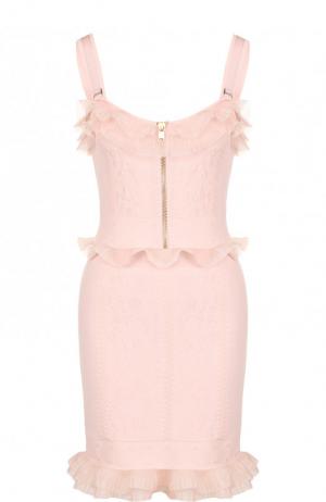 Приталенное мини-платье с оборками Alexander McQueen. Цвет: розовый
