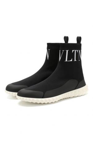 Высокие текстильные кроссовки  Garavani VLTN на шнуровке Valentino. Цвет: черный