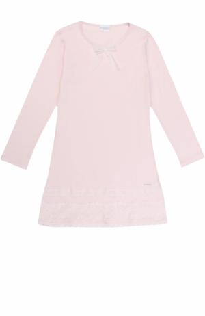 Хлопковая сорочка с кружевной отделкой и бантом La Perla. Цвет: розовый