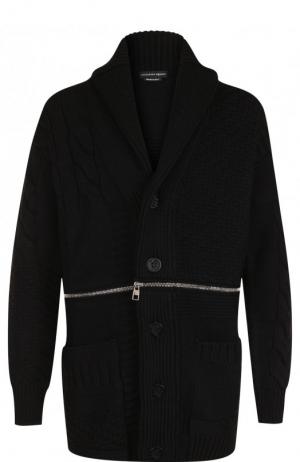 Удлиненный шерстяной кардиган фактурной вязки Alexander McQueen. Цвет: черный
