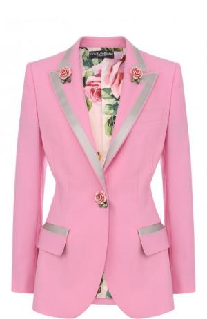 Приталенный шерстяной жакет с декорированными пуговицами Dolce & Gabbana. Цвет: розовый