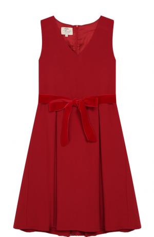 Платье с защипами и бархатным поясом Caf. Цвет: бордовый