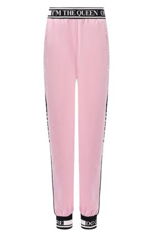 Хлопковые джоггеры с логотипом бренда Dolce & Gabbana. Цвет: розовый