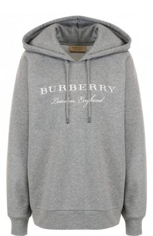 Хлопковая толстовка свободного кроя с логотипом бренда Burberry. Цвет: серый