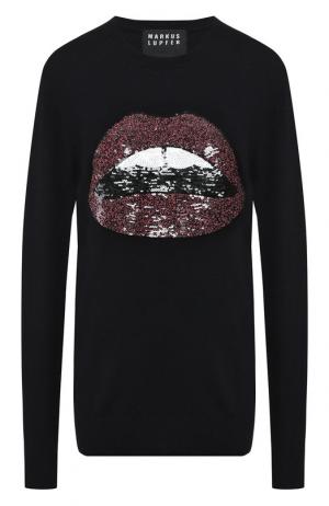 Шерстяной пуловер с пайетками Markus Lupfer. Цвет: темно-синий
