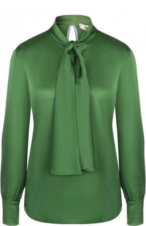 Однотонная шелковая блуза с воротником аскот Diane Von Furstenberg. Цвет: зеленый