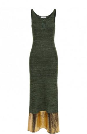 Вязаное платье-миди с контрастной отделкой подола J.W. Anderson. Цвет: зеленый