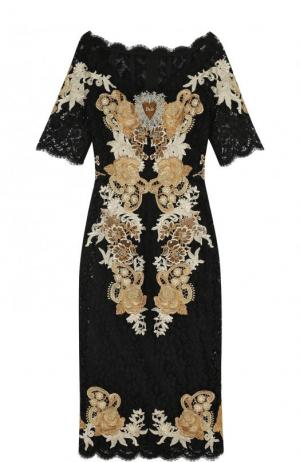 Приталенное кружевное платье-миди Dolce & Gabbana. Цвет: черный