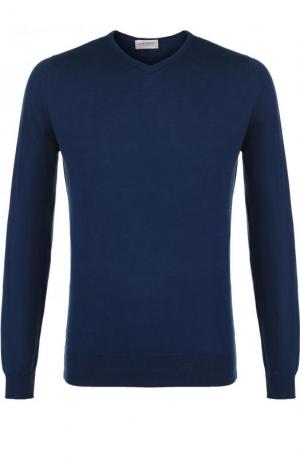 Однотонный хлопковый пуловер John Smedley. Цвет: темно-синий