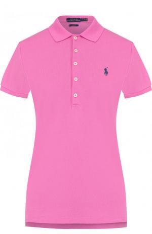 Хлопковое поло с вышитым логотипом бренда Polo Ralph Lauren. Цвет: розовый