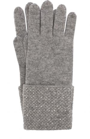 Кашемировые перчатки с отделкой стразами William Sharp. Цвет: серый