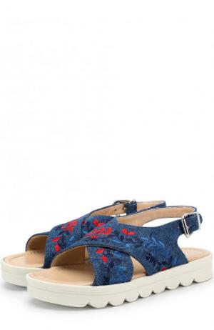 Текстильные сандалии с вышивкой Ermanno Scervino. Цвет: синий