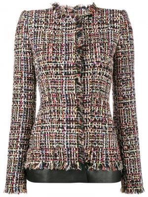 Приталенный твидовый пиджак с кожаной отделкой Alexander McQueen. Цвет: многоцветный
