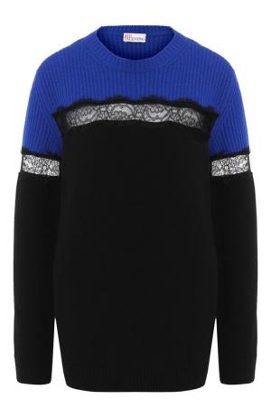 Шерстяной пуловер с кружевной вставкой REDVALENTINO. Цвет: синий