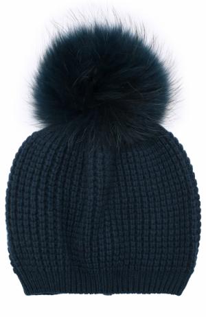 Кашемировая шапка фактурной вязки с меховым помпоном Kashja` Cashmere. Цвет: темно-зеленый