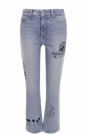 Укороченные джинсы прямого кроя с принтом Paige. Цвет: голубой