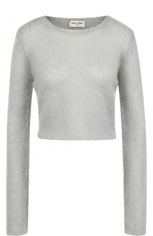 Укороченные вязаный пуловер с круглым вырезом Saint Laurent. Цвет: серый