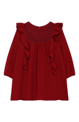 Платье свободного кроя с оборками Chloé. Цвет: бордовый