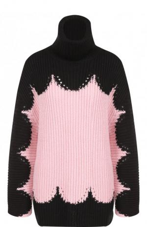 Вязаный шерстяной пуловер с воротником-стойкой Valentino. Цвет: розовый