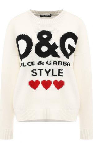 Кашемировый пуловер с вышитым принтом Dolce & Gabbana. Цвет: белый