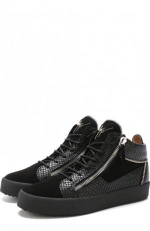 Высокие кожаные кеды Kriss на шнуровке с молнией Giuseppe Zanotti Design. Цвет: черный