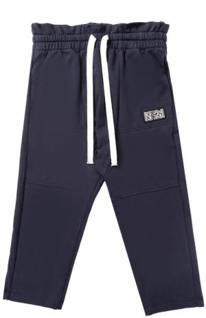Спортивные брюки из хлопка с прострочкой и оборкой на поясе No. 21. Цвет: темно-синий
