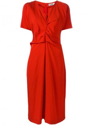 Драпированное платье с короткими рукавами Jil Sander. Цвет: красный