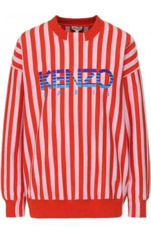 Хлопковый свитшот в полоску с логотипом бренда Kenzo. Цвет: красный