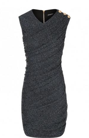 Приталенное мини-платье с драпировкой Balmain. Цвет: синий