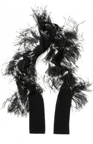 Кашемировый шарф с перьевой отделкой Dries Van Noten. Цвет: черный