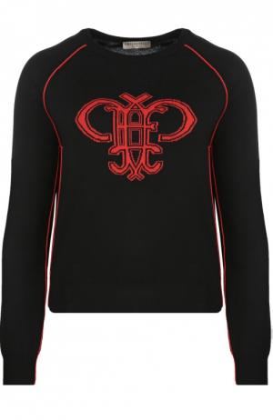 Шерстяной пуловер с круглым вырезом и ярким принтом Emilio Pucci. Цвет: черный