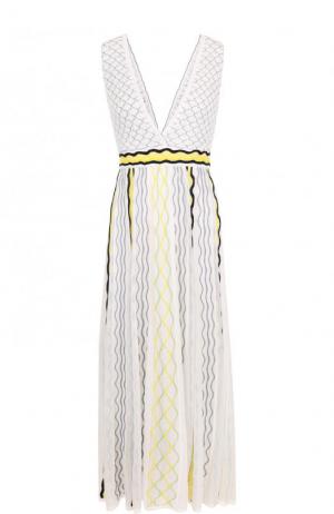 Вязаное платье-миди с V-образным вырезом M Missoni. Цвет: белый