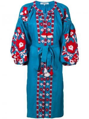 Платье миди Flower Pixel с вышивкой March 11. Цвет: синий