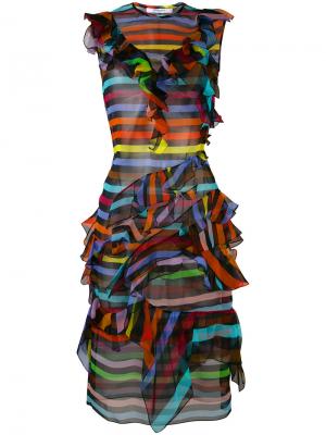 Полосатое платье-шифт с оборками Givenchy. Цвет: синий