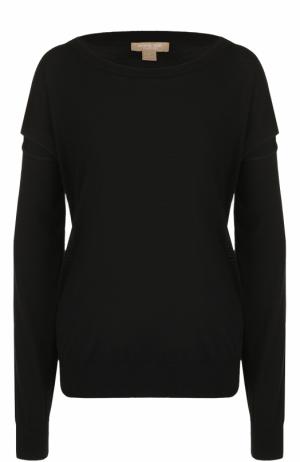 Шерстяной пуловер с круглым вырезом и разрезами на рукавах Michael Kors Collection. Цвет: черный