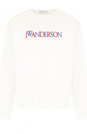 Хлопковый свитшот с вышивкой J.W. Anderson. Цвет: белый