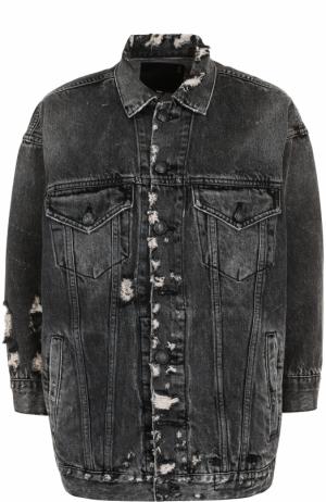 Джинсовая куртка с потертостями R13. Цвет: серый